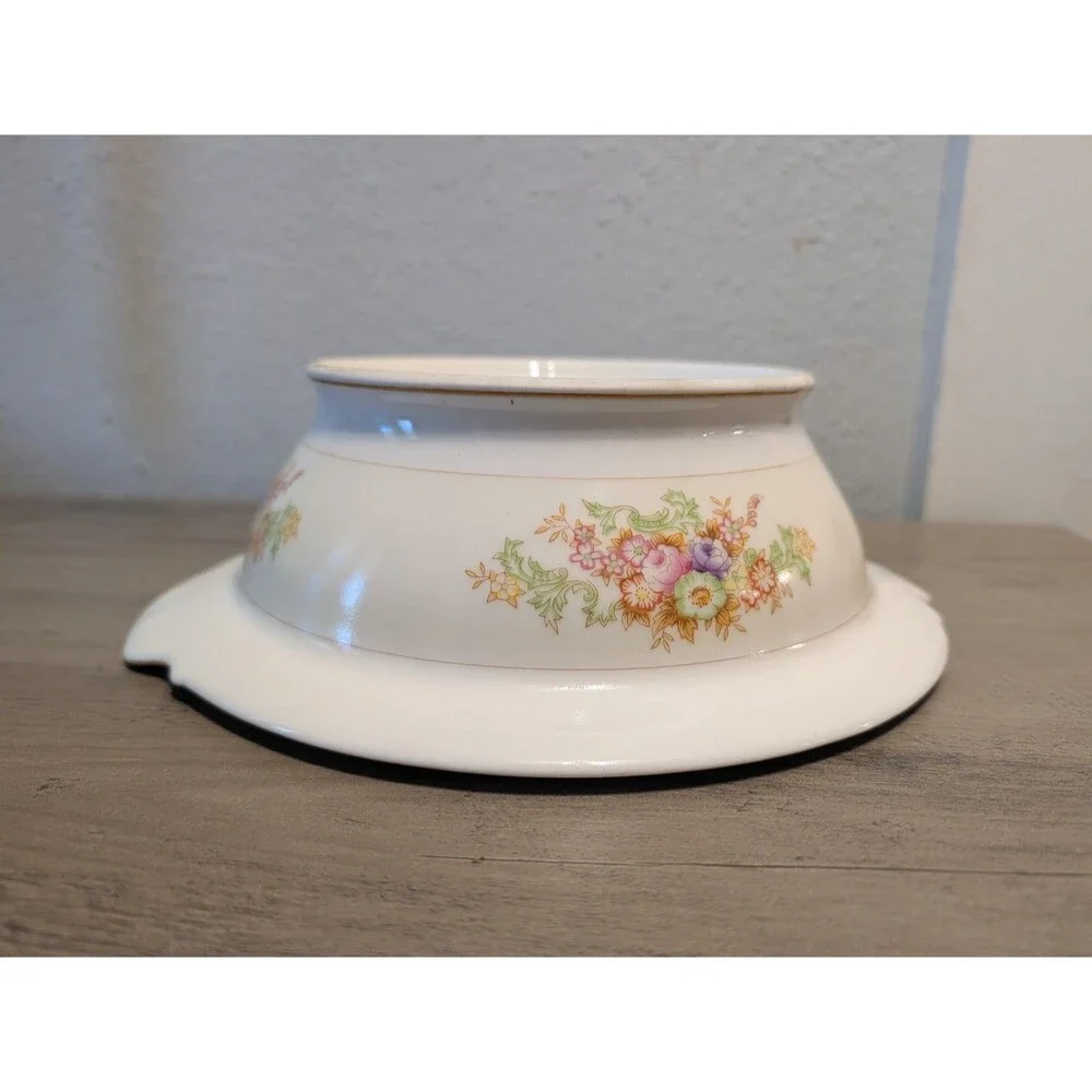 Vintage Chatham China Japan Floral Handled Serving Bowl 12.5 in Chipped